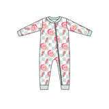 MOQ 5 PCS smile plaid Christmas hat baby kids zipper romper