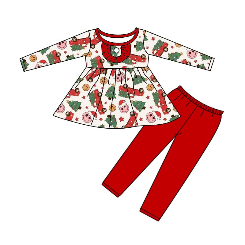 MOQ 5 smile Christmas tree tunic leggings girls outfits