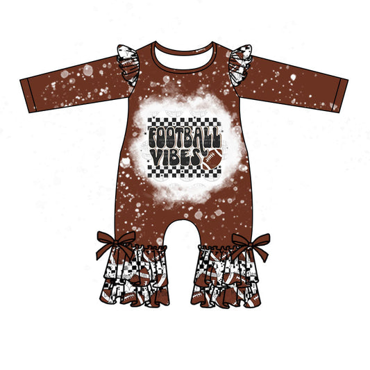 MOQ 5 PCS football vibes brown baby girls romper