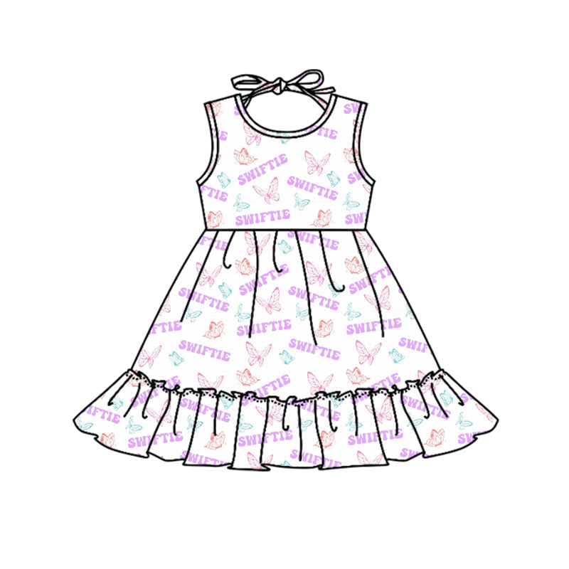 MOQ 3 pcs sleeveless white butterfly ruffle ears singer girls dress