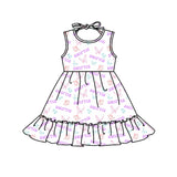 MOQ 3 pcs sleeveless white butterfly ruffle ears singer girls dress