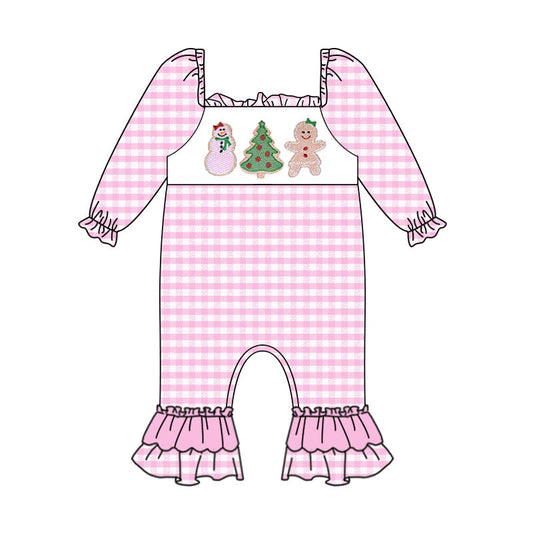 MOQ 5 PCS pink plaid snowman Christmas tree gingerbread baby romper