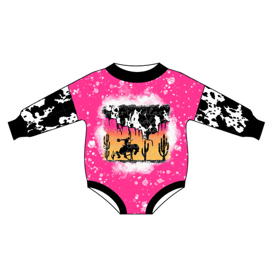 MOQ 5 PCS hot pink rodeo cactus baby girls western romper