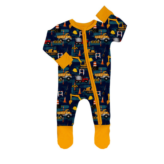 MOQ 5 PCS Constructions baby boy footed zipper coverall