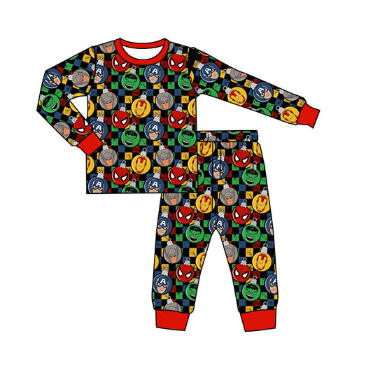 MOQ 5 green man spider plaid kids boy pajamas