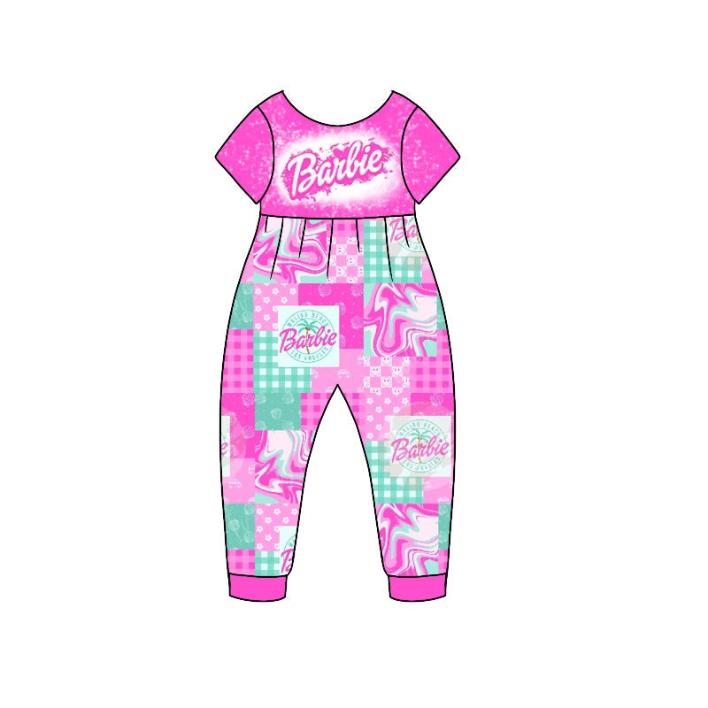 MOQ 5 PCS hot pink bleached patchwork party baby romper