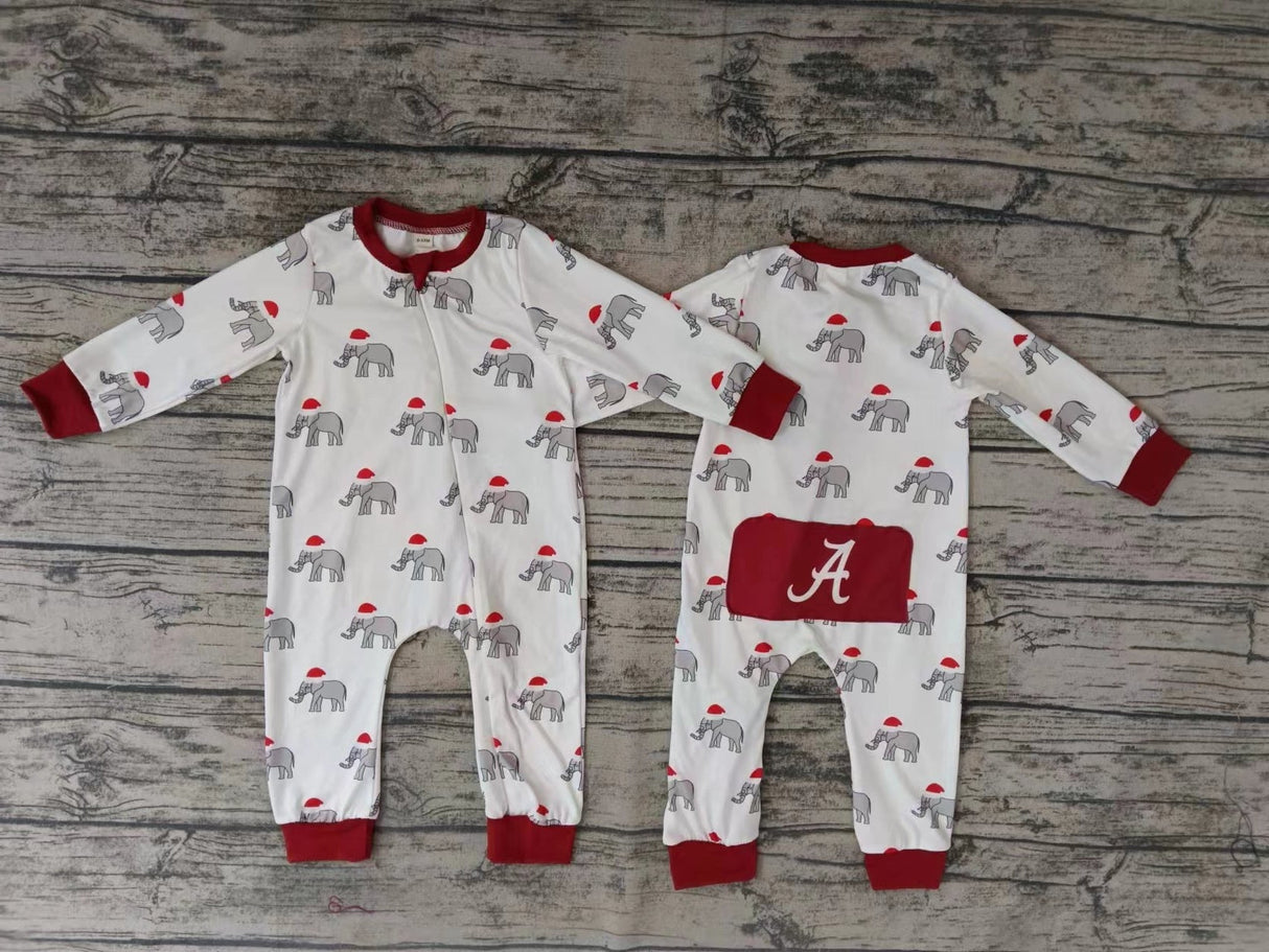 MOQ 3 PCS A elephant long sleeves baby kids zipper team romper