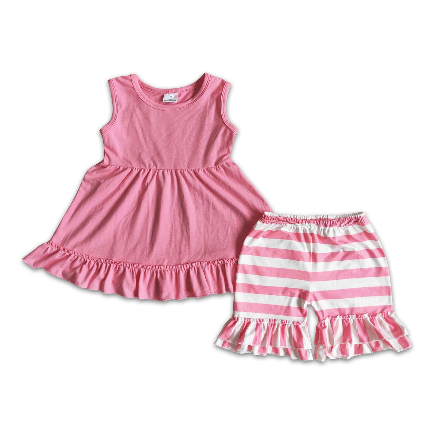 Pink sleeveless tunic stripe shorts summer children clothes