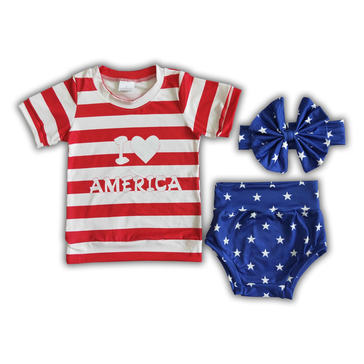 I love America stripe shirt star bummies baby girls 4th of july clothes