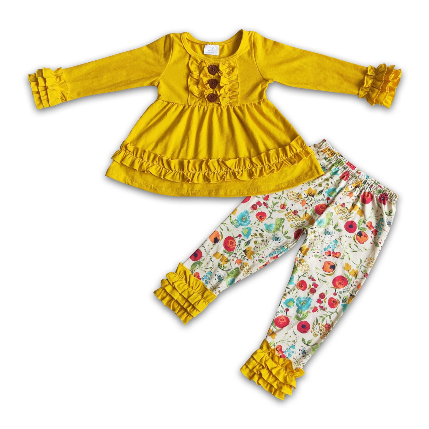 Yellow cotton tunic floral leggings girls fall clothing