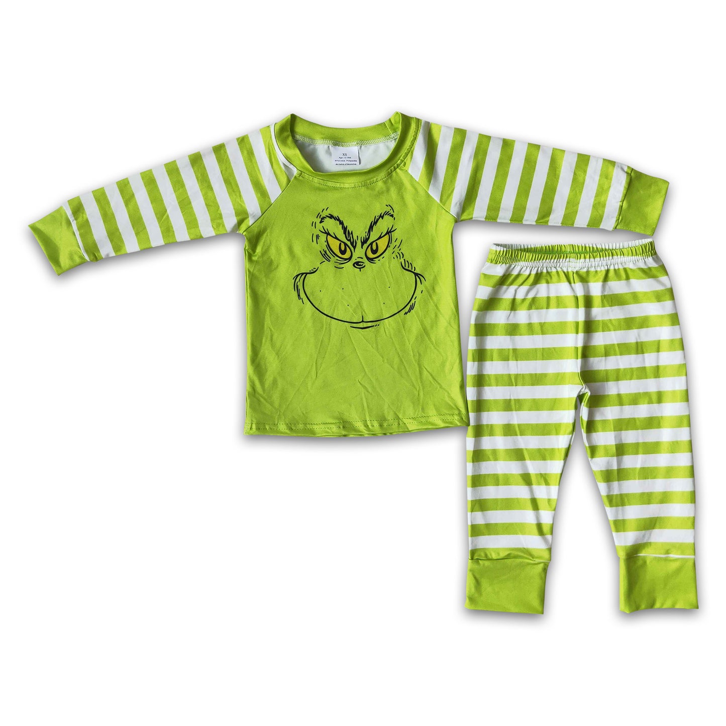 Green face screen print shirt stripe boy Christmas pajamas