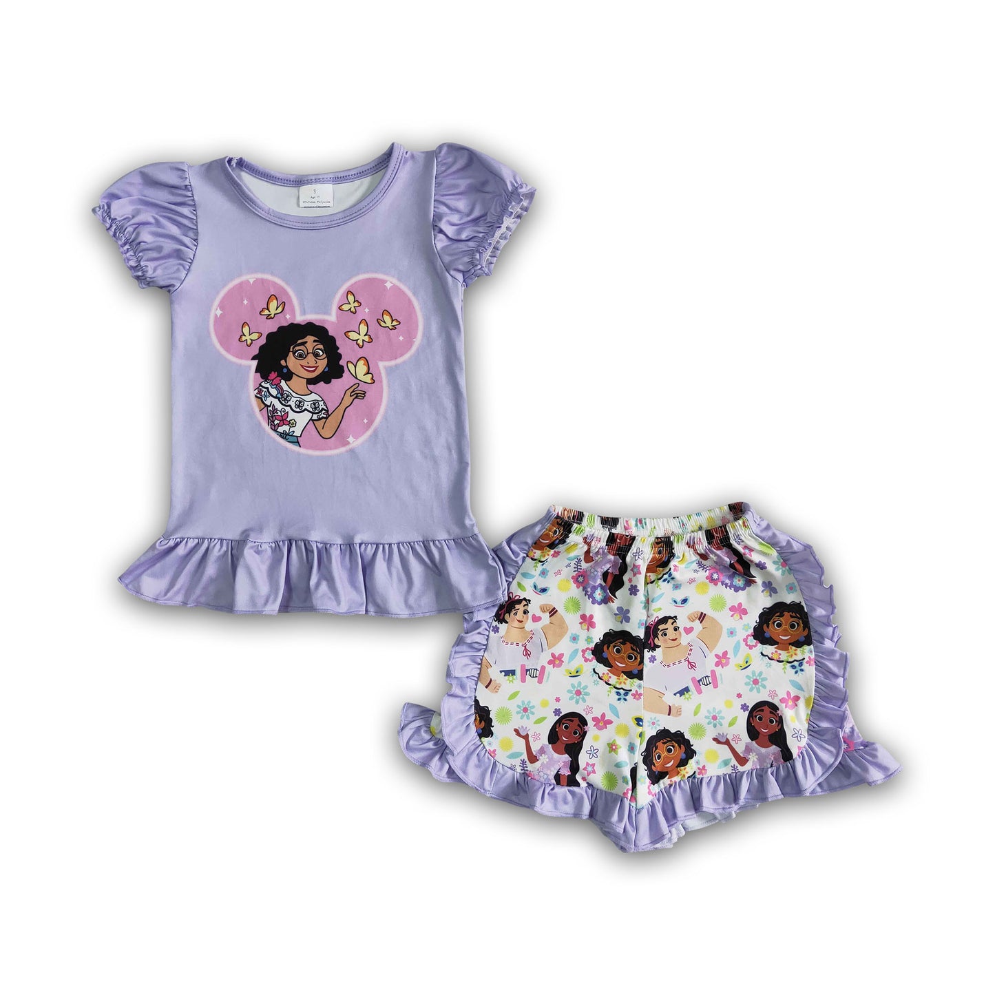 Lavender cute print magic shirt ruffle shorts baby girls summer clothing