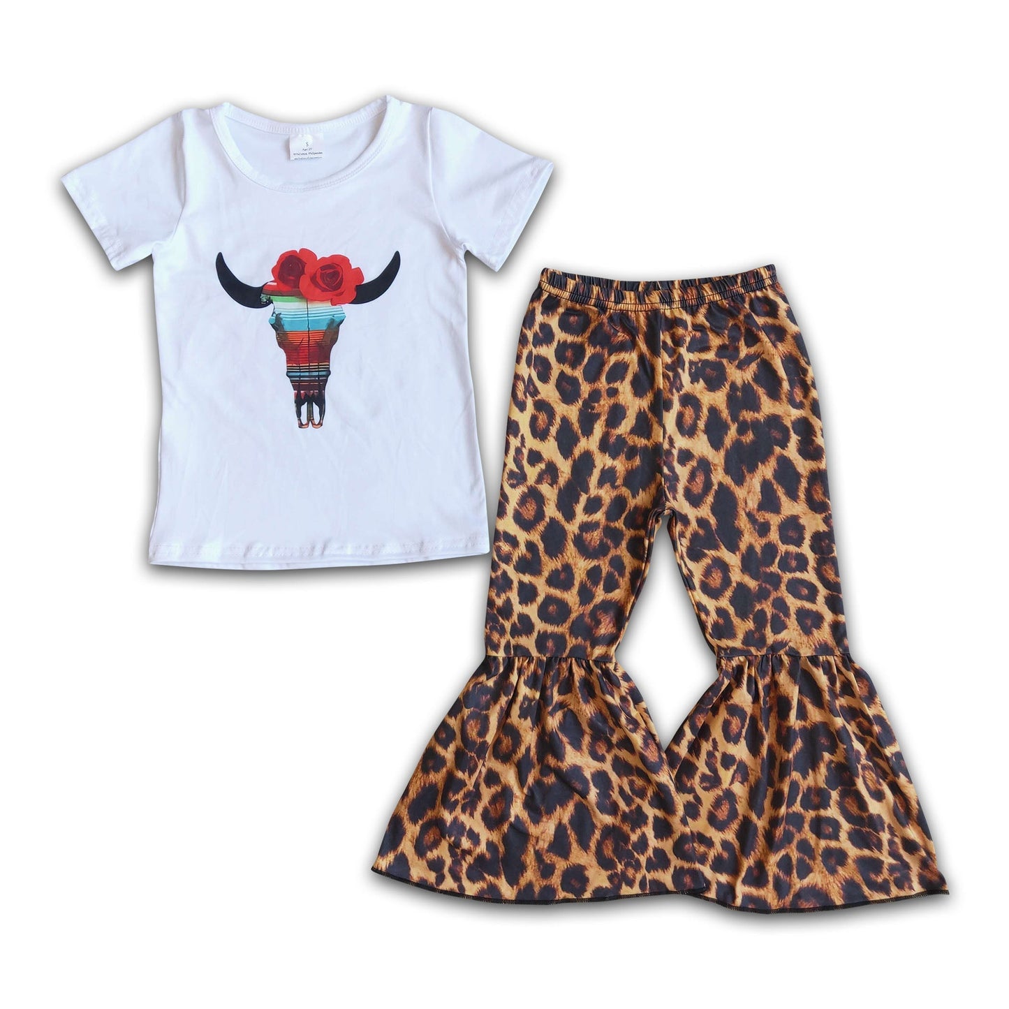 Girl Cow Head Leopard Bell Bottom Outfits