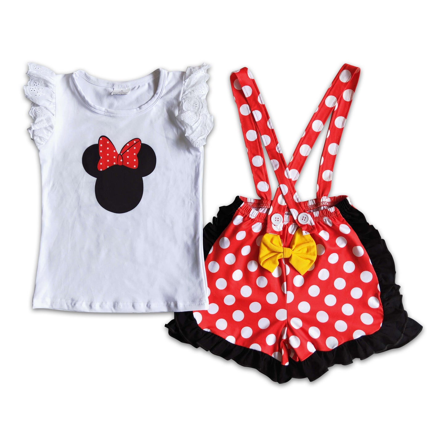 Cute mouse polka dots bow suspender shorts outfits