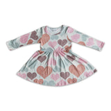 Heart print long sleeve girls Valentine's twirl dresses