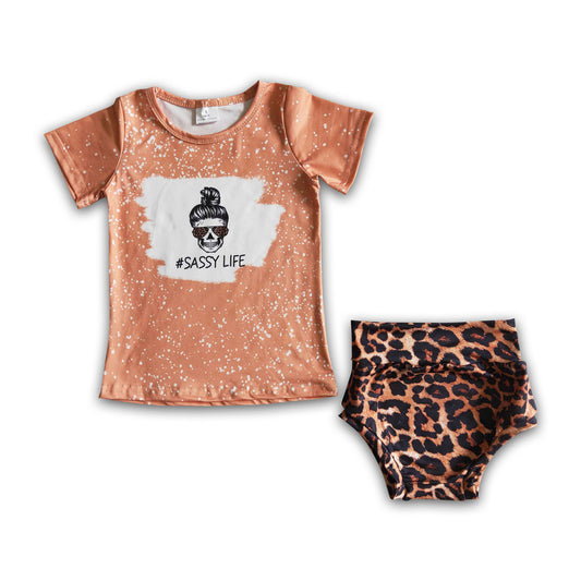 Sassy life bleached shirt leopard bummies baby summer clothes