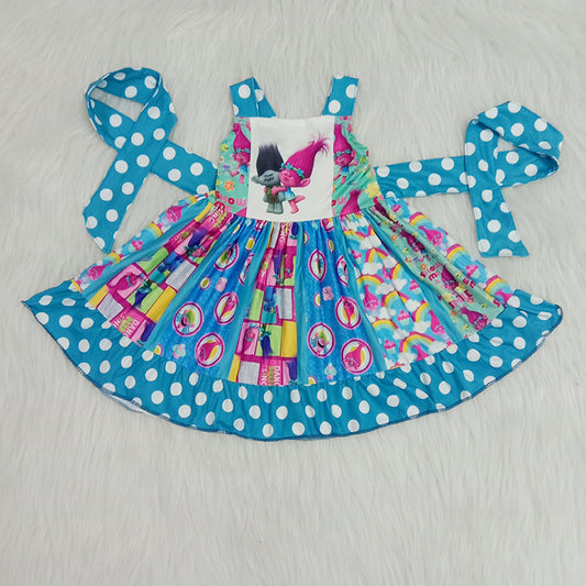 Girl polka dots sleeveless panel twirl dresses