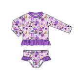 MOQ  3 long sleeves purple ruffle rainbow guitar singer girls swimsuit