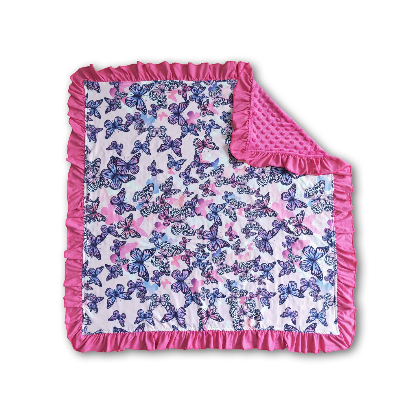 Butterfly hot pink ruffle baby blankets