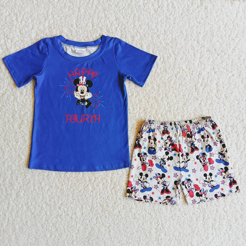 Happy forth blue mouse shirt shorts boy 4th of july outfits