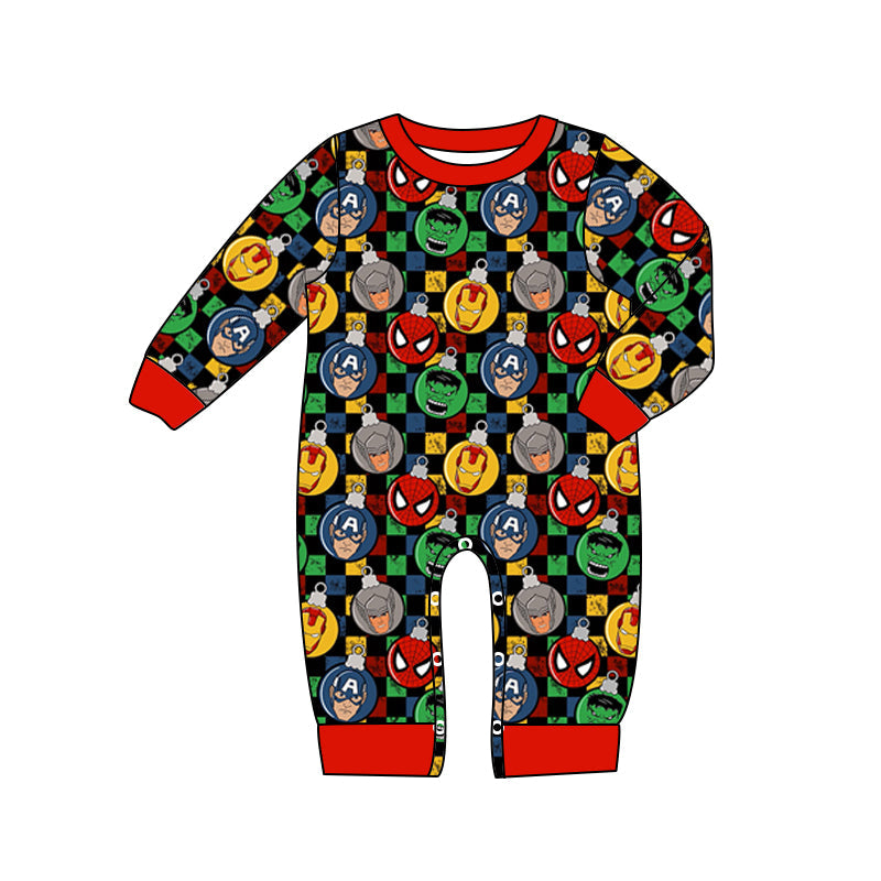 MOQ 5 PCS green man spider plaid baby boy romper