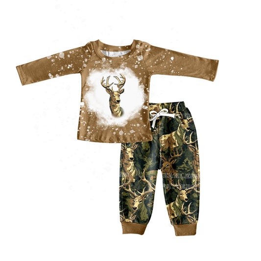 MOQ 5 deer bleached top camo pants boy clothes