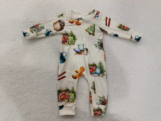 MOQ 5 PCS gingerbread drink baby kids Christmas zipper romper