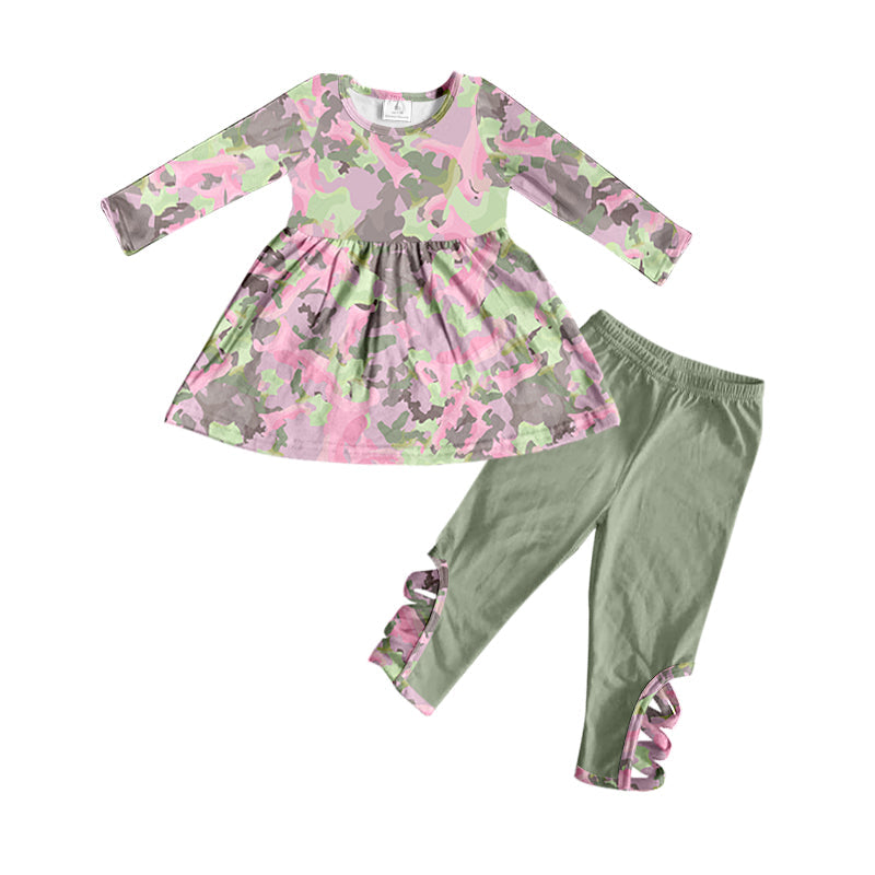 MOQ 5 pink green camo tunic leggings girls clothes