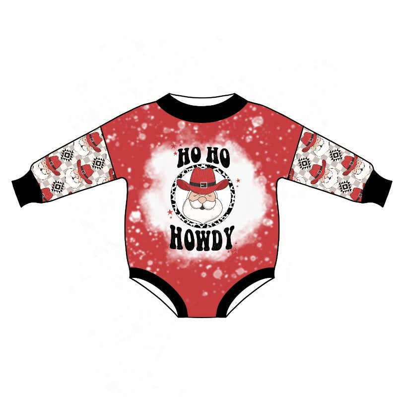 MOQ 5 PCS Ho ho howdy santa baby western Christmas romper