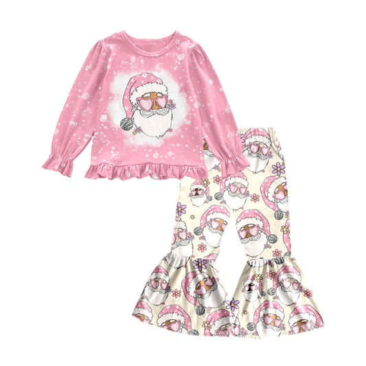 MOQ 5 pink santa groovy baby girls Christmas clothes