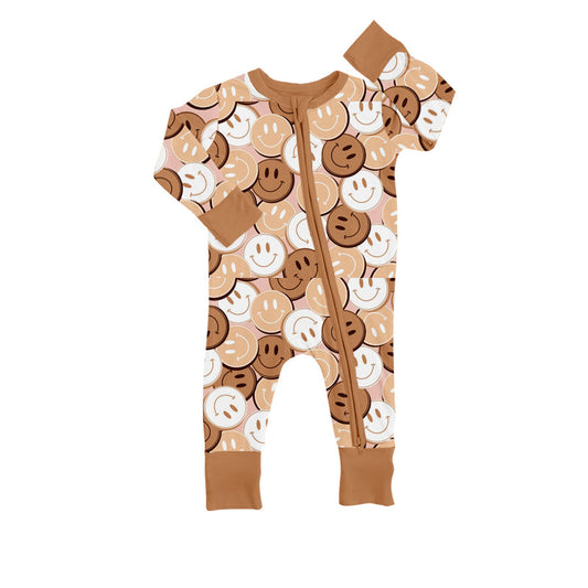 MOQ 5 PCS khaki smile long sleeves baby kids zipper romper