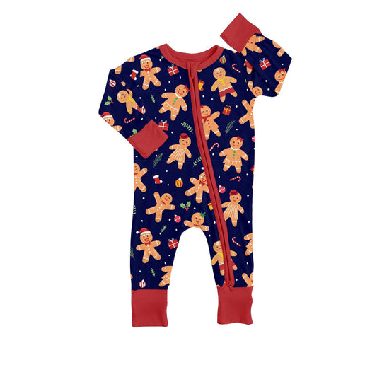 MOQ 5 PCS  navy gingerbread gift Christmas baby kids zipper romper