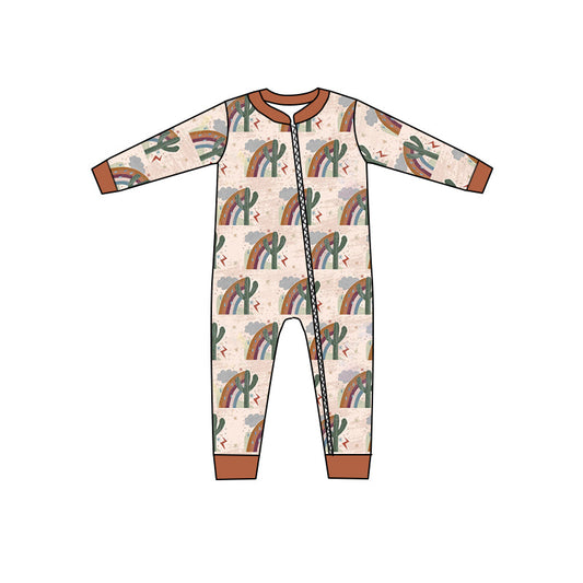 MOQ 5 PCS  Cactus rainbow long sleeves baby kids zipper romper