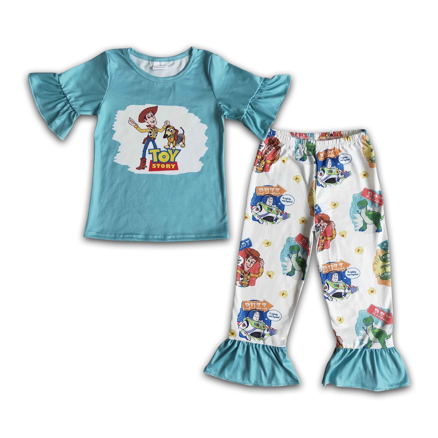 Short ruffle sleeve shirt toy pants baby girls cute pajamas