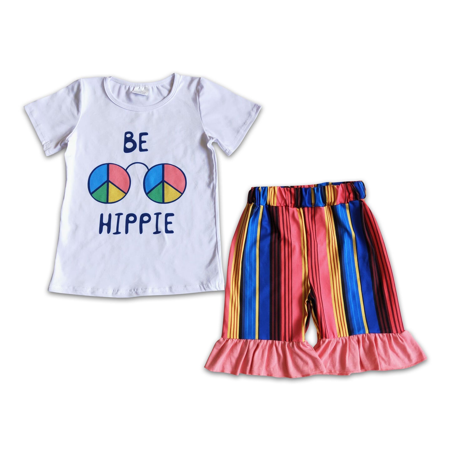 Be Hippie white shirt colorful stripe shorts girls summer clothes