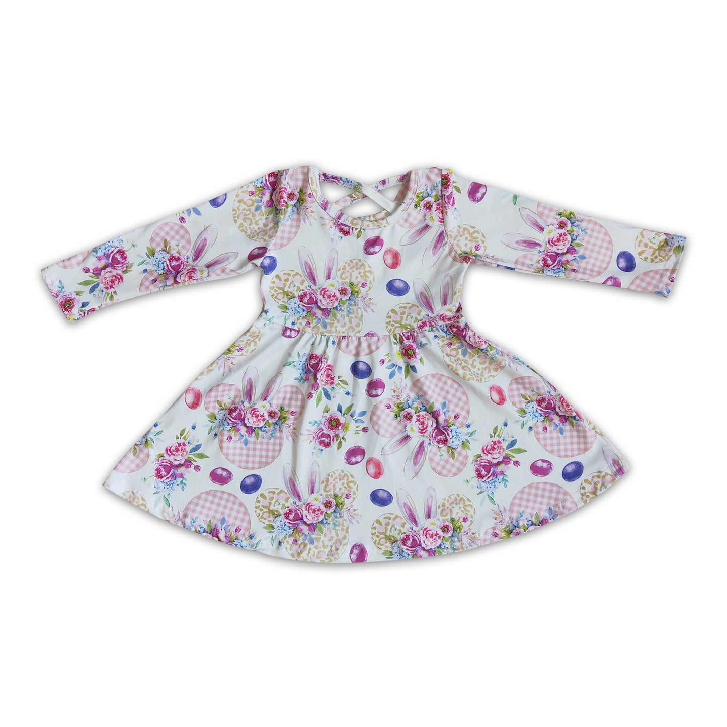 Floral bunny long sleeve baby girls twirl easter dresses