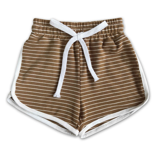 High quanlity cotton dark brown stripe drawstring girls summer shorts