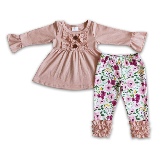 Pink tunic match floral icing ruffle leggings girls outfits