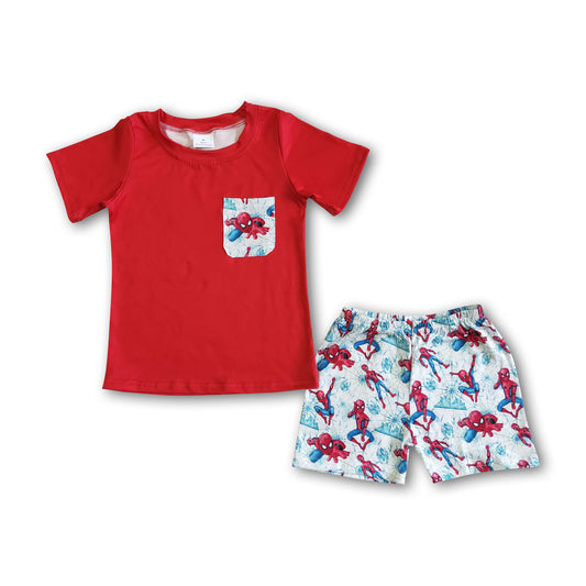 Red cotton shirt spider shorts boy summer clothes