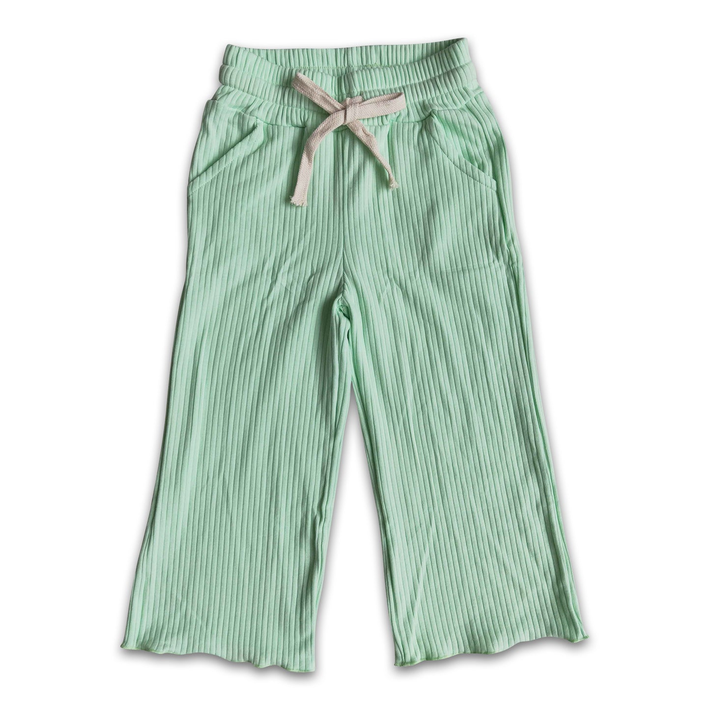 Mint stripe cotton elastic waistband pants