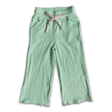 Mint stripe cotton elastic waistband pants
