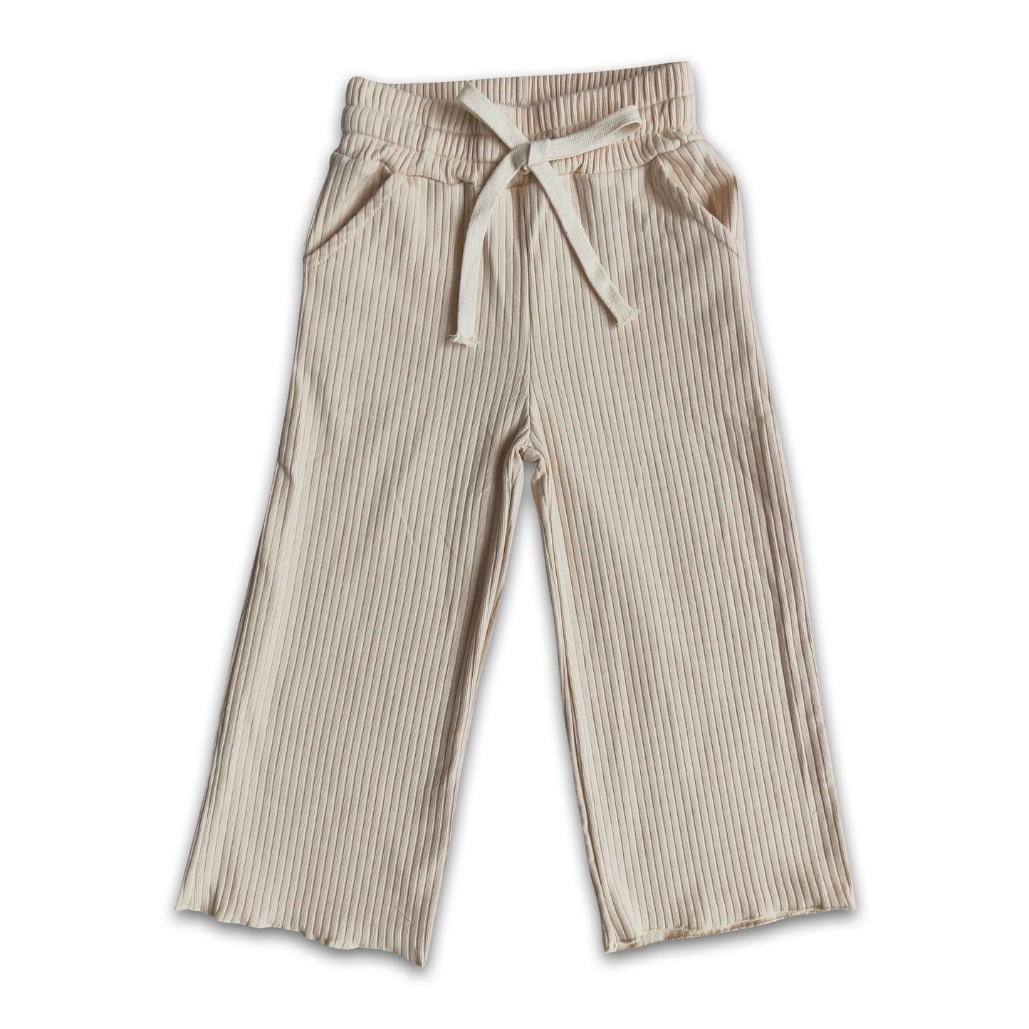 Khaki stripe cotton elastic waistband pants