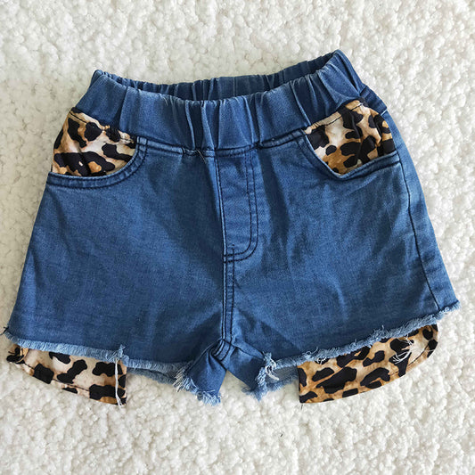 Girl Blue Leopard pocket denim shorts