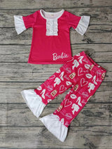 MOQ 3 pcs hot pink short sleeves party girls pajamas