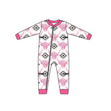 MOQ 5 PCS hot pink highland cow aztec baby girls zipper romper
