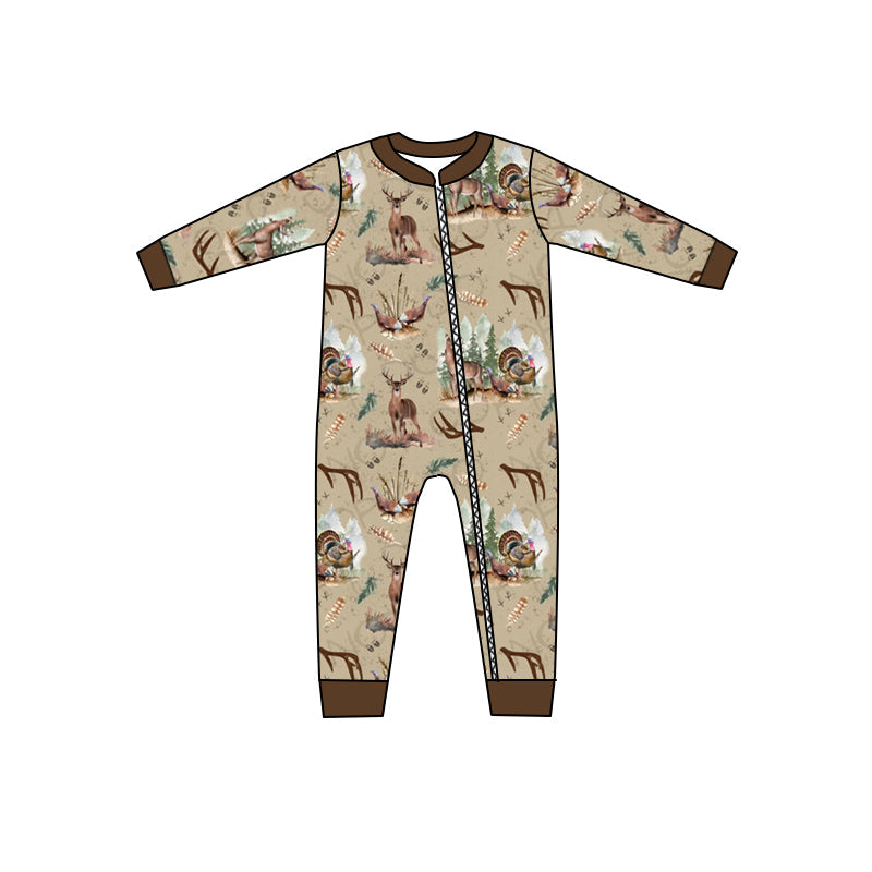 MOQ 5 PCS brown deer long sleeves baby kids zipper romper