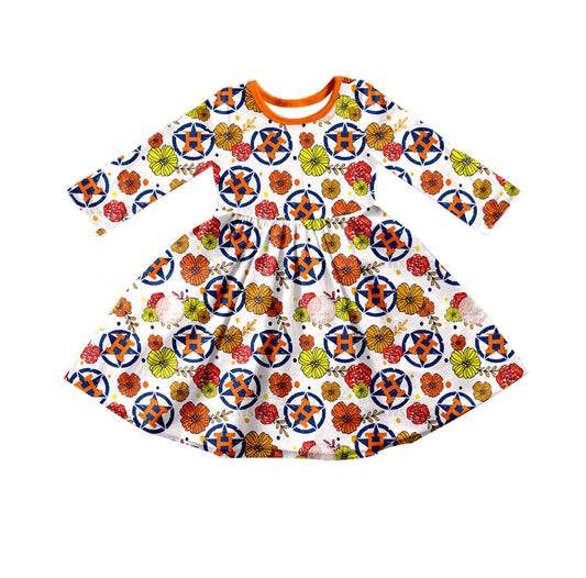 MOQ 5 H floral long sleeves baby girls team dress