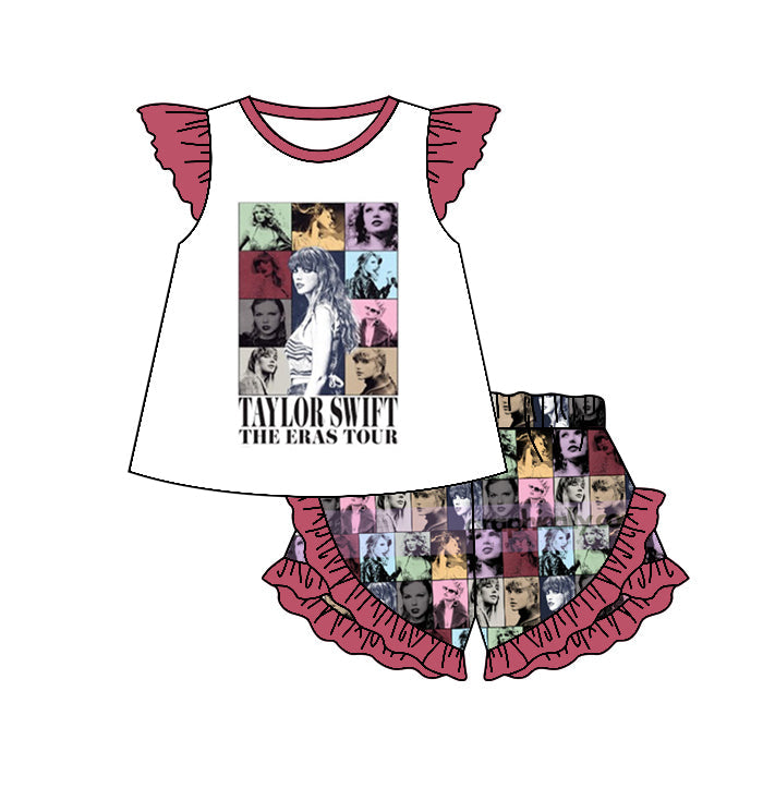 MOQ 3 Flutter sleeves top patchwork shorts ears singer girls outfits