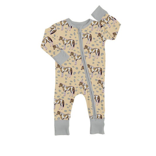 MOQ 5 PCS grey horse long sleeves baby kids zipper romper