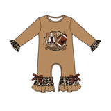 MOQ 5 PCS dog football leopard browm baby girls team romper
